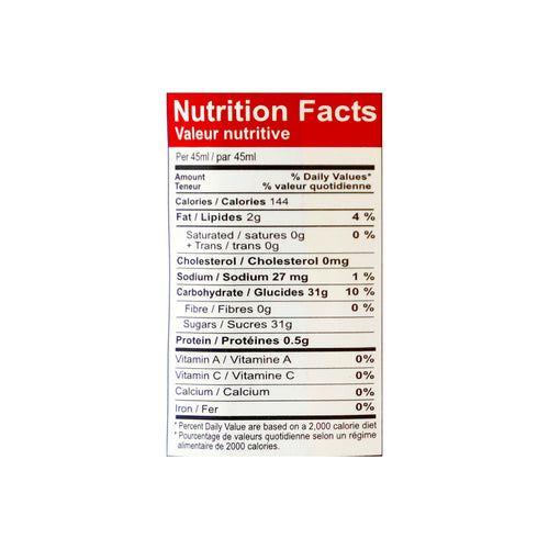 Nutritional facts Naurus Almond Syrup